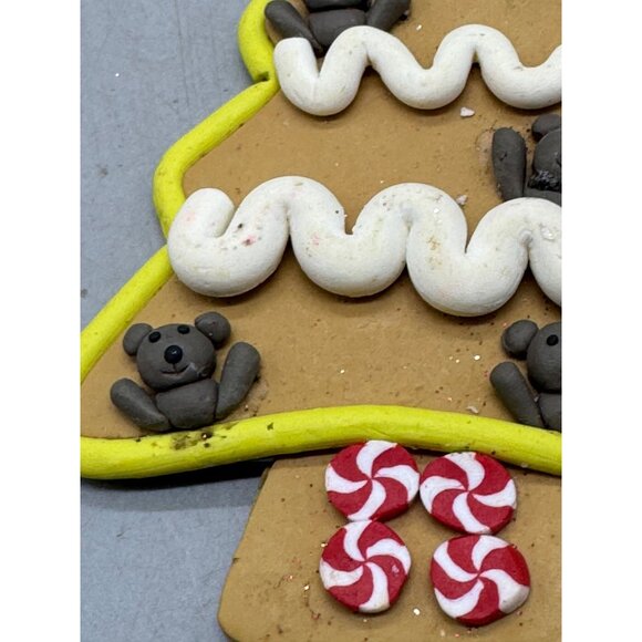 Clay Christmas Tree Ornament With Bears & Peppermint Design 4" READ - Picture 3 of 7